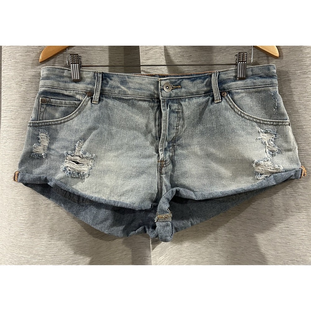 Roxy Women's 31 Light Wash Distressed Denim Shorts Button Fly
